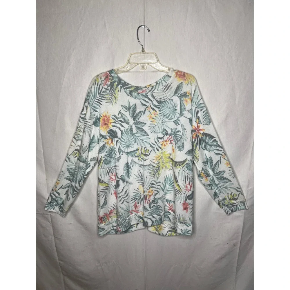 The Sweatshirt Project Tropical Palm Floral Lace Up Back Top 1X NWT - Picture 6 of 6
